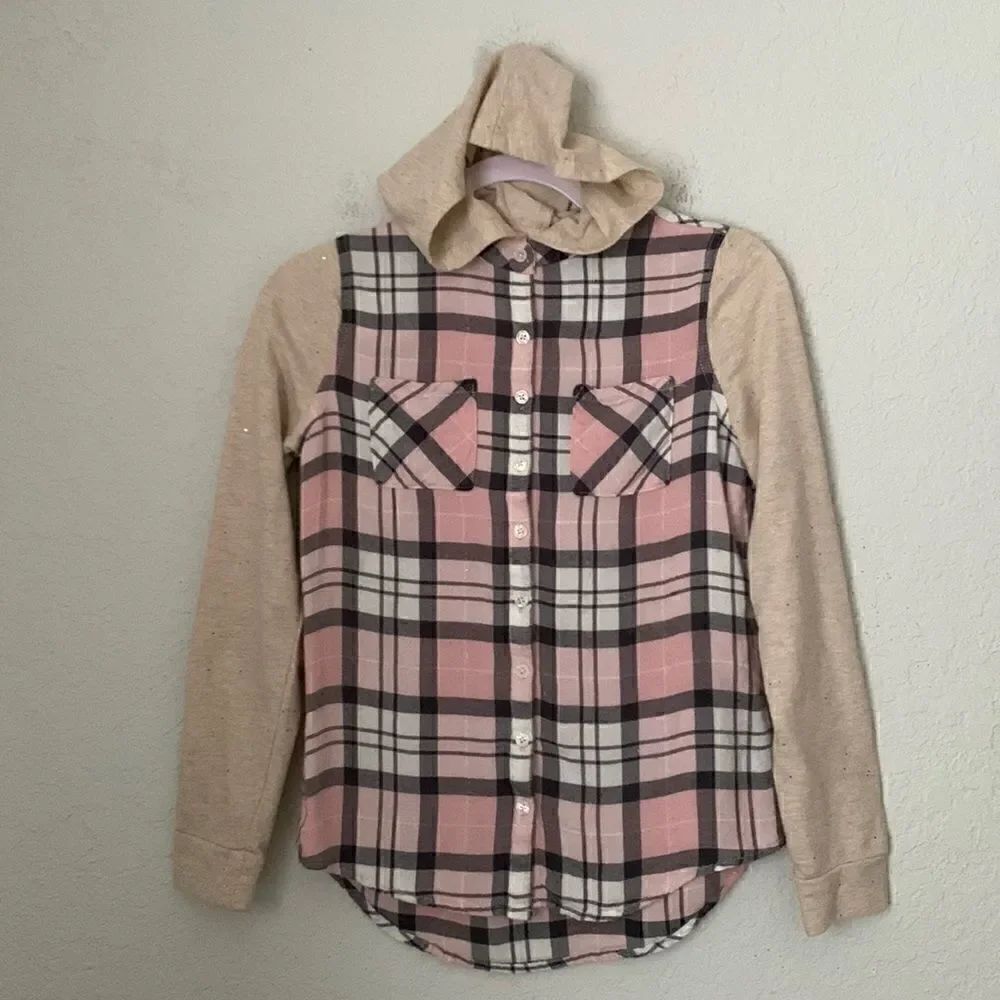 Justice Pink Gray Girls Shirt w/ Hood Size 14